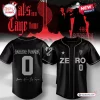 Front and back view of The Smashing Pumpkins Zero baseball jersey in black with white text and graphics.