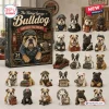 Front view of The Vintage Garage Bulldog Advent Calendar box alongside twenty-four miniature figurines.