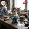 Front view of The Vintage Garage Bulldog Advent Calendar figurine holding a wrench on a workbench.