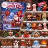 Front view of The Year Without A Santa Claus Advent Calendar 2026 box and twenty-four holiday figurines arranged on shelves.