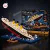 Front view of Titanic Sinking Ship Model Building Block Set assembled with box.