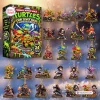 Front view of TMNT Chibi Sewer Squad Advent Calendar packaging alongside twenty-four mini collectible action figures.