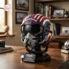 Front view of the Top Gun 40th Anniversary Helmet Building Set featuring red, white, and blue brick patterns and an oxygen mask.