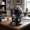 Front view of the Top Gun 40th Anniversary Helmet Building Set featuring red, white, and blue brick pattern and dark visor.