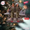 Front view of a Top Gun Maverick aircraft Christmas ornament featuring two pilots walking on a flight deck.