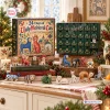 Front view of an Ugly Medieval Cats Advent Calendar with its box, numbered green cabinet, and various bizarre feline figurines.