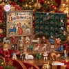 Front view of an Ugly Medieval Cats Advent Calendar with open box and 24 figurine figures displayed in front.