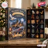 Front view of the Wizarding World 2026 Advent Calendar box open, revealing twenty four compartments filled with ornaments.