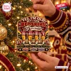 Close-up of a Christmas ornament featuring four football players and text about team greatness.