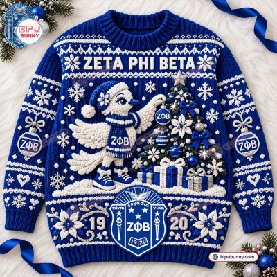 Zeta Phi Beta Blue Cable Knit Christmas Sweater Zeta Phi Beta Blue Cable Knit Christmas Sweater