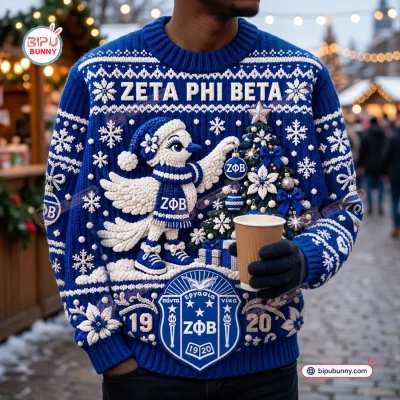 Zeta Phi Beta Blue Cable Knit Christmas Sweater